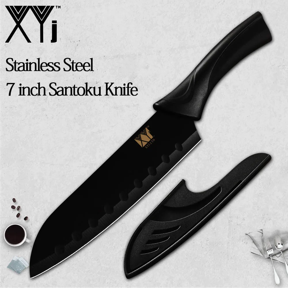 F.santoku knife XYj кухонный нож из нержавеющей стали 7Cr17, красочное острое лезвие, удобная ручка, инструмент для приготовления пищи, точилка, держатель для ножей - Цвет: F.santoku knife