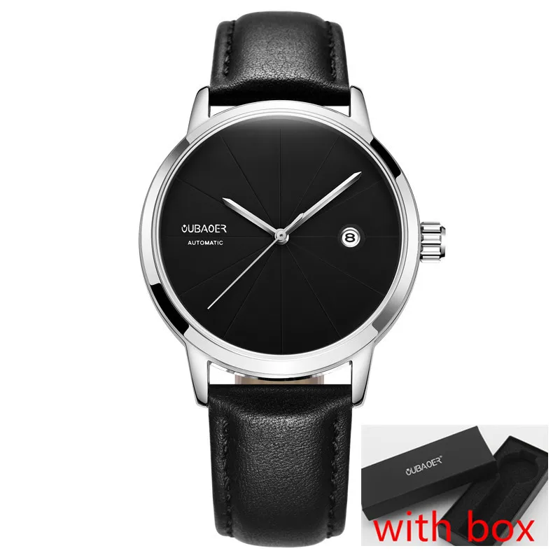 silver black025B box OUBAOER бренд механические часы мужские спортивные мужчины часы моды Автоматическая наручные часы мужской relogio masculino erkek - Цвет: silver black025B box