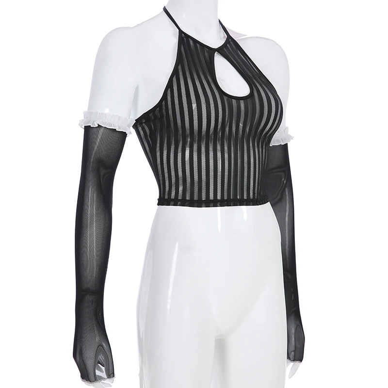 Сексуальная Прозрачная майка Weekeep женская черная укороченный топ на бретельках