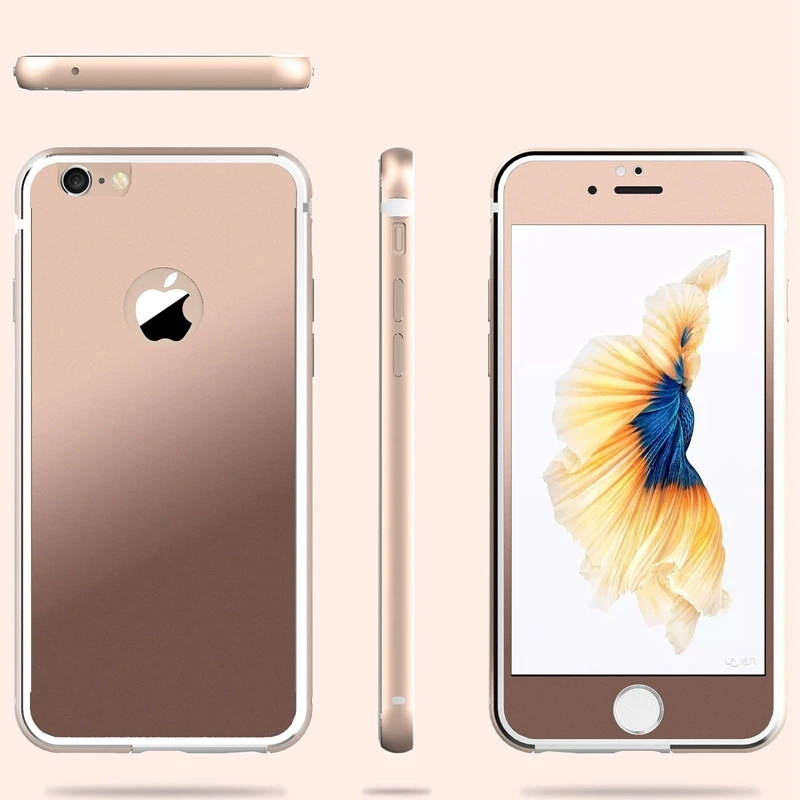 For iPhone 6 Case Luxury Rose Gold TPU Metal Bumpers + Back Front Glass Film 360 Degree Full Body Cover 6S Plus |