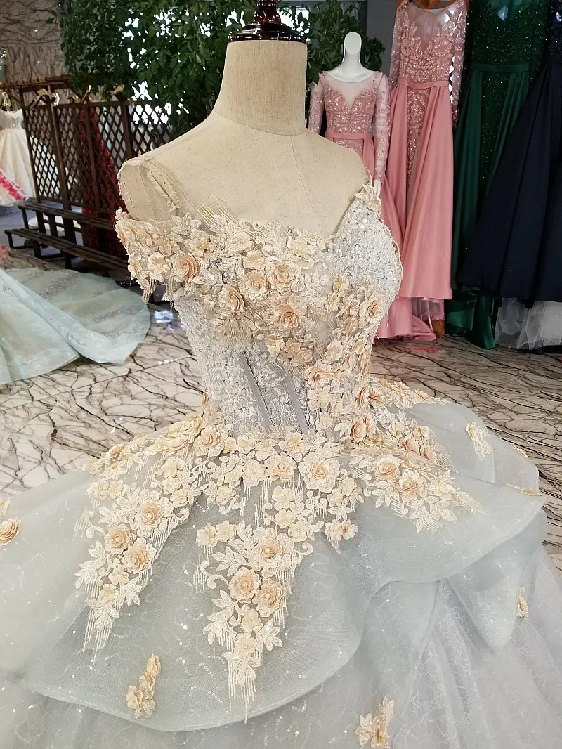 AOLANES 2018 Vintage Gray Tulle Sweetheart Sleeveless Wedding Dresses Cathedral Train Lace Up Off The Shoulder Bridal Gowns Real | Свадьбы и