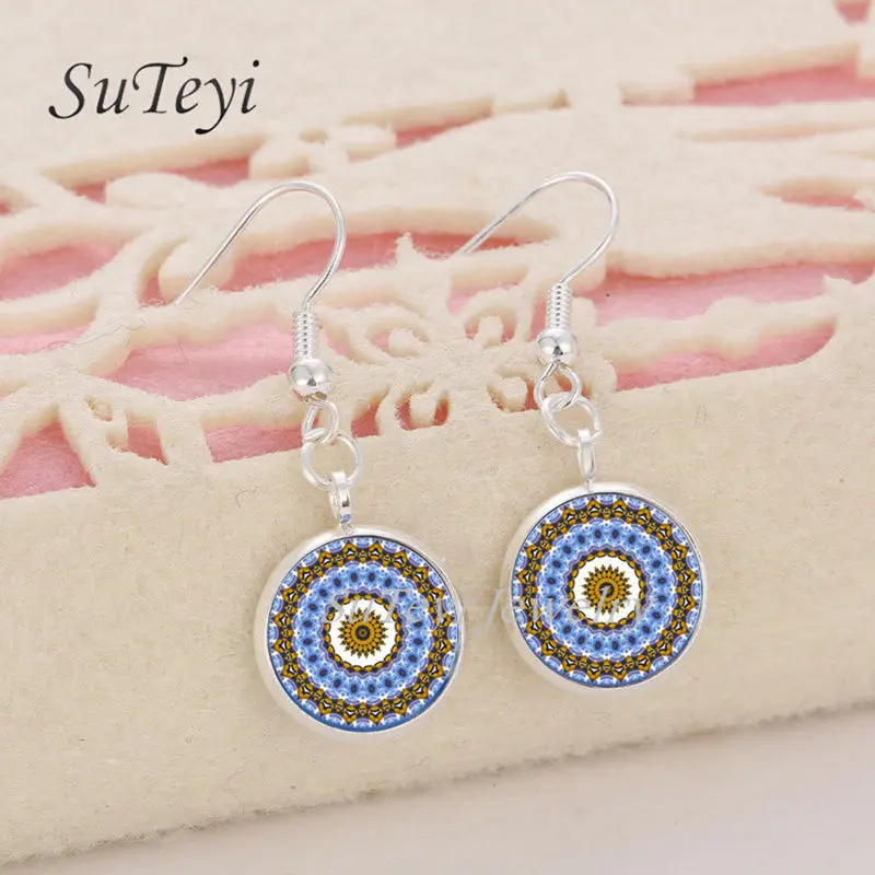 Ювелирные наборы SUTEYI винтажные круглые стеклянные кабошоны ожерелье серьги