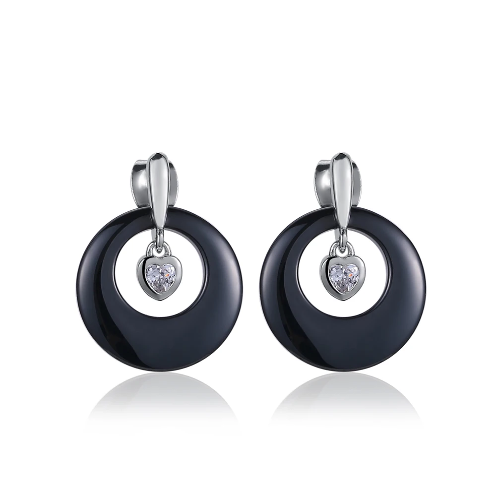 Женские круглые керамические серьги черные и белые гвоздики из нержавеющей