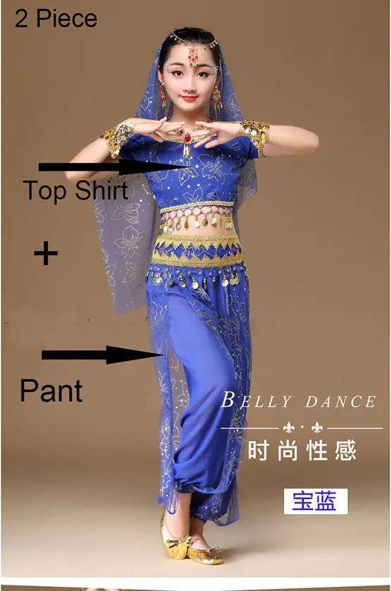 Blue 2 Piece Детский профессиональный сценический костюм для танца живота для девочек, Египетский танец живота, костюмы для девочек, индийские болливудские комплекты для танцев - Цвет: Blue 2 Piece