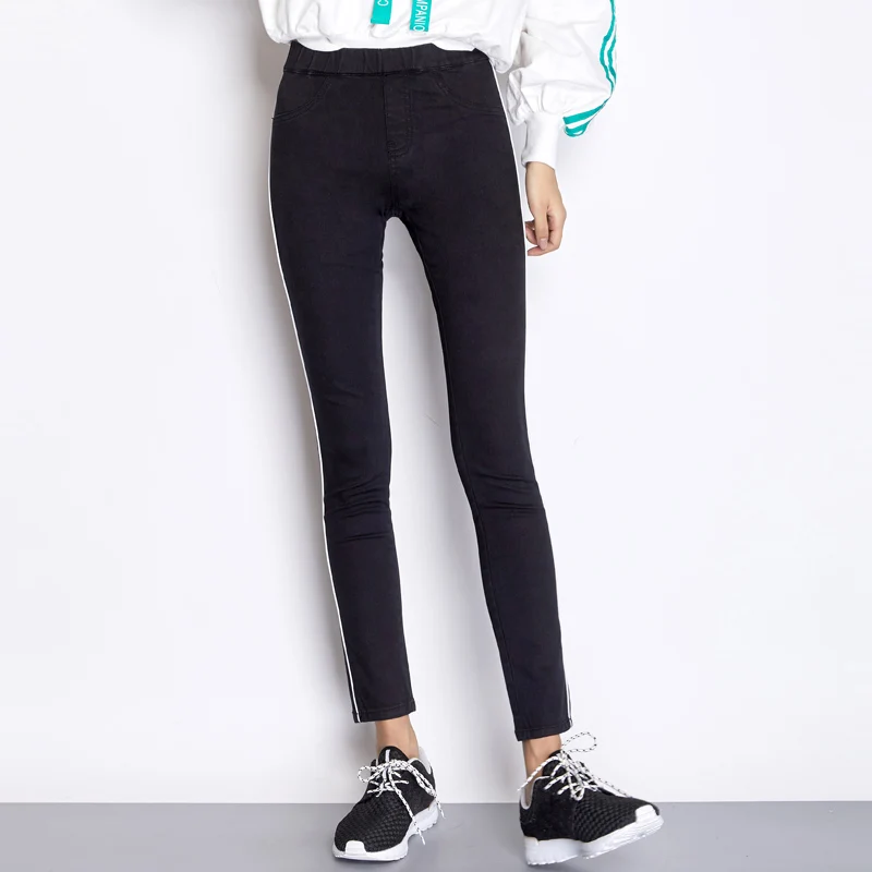 LEIJIJEANS осенние высокие уличные панельные боковые полосы средняя талия полная