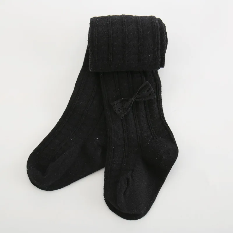 black Мягкие хлопковые колготки для маленьких девочек; колготки для новорожденных с кружевным бантом; колготки для малышей; однотонные гетры; детские колготки; чулки; брюки - Цвет: black