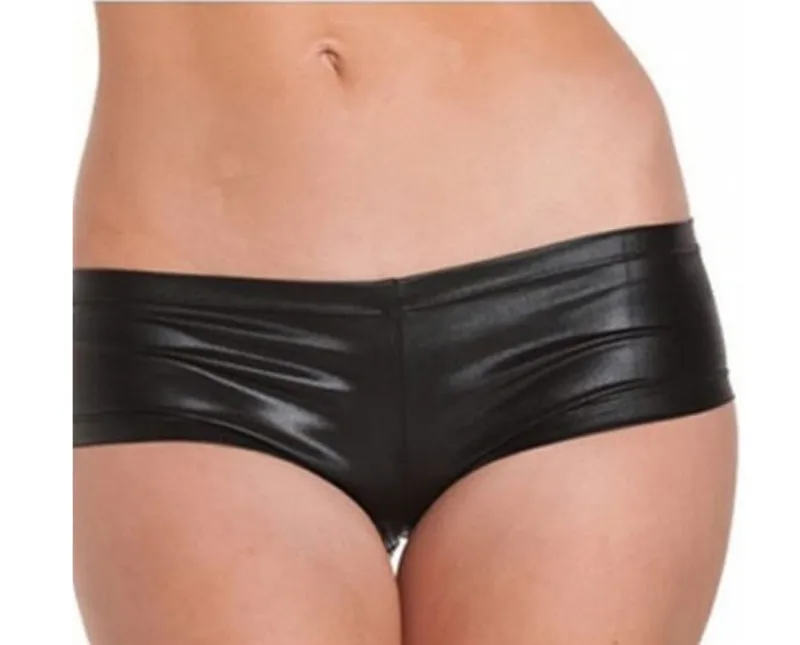 2017 Women Fashion Sexy Black Golden Silver Nightclub Short PU Patent Leather Flat Panty Thong Panties |