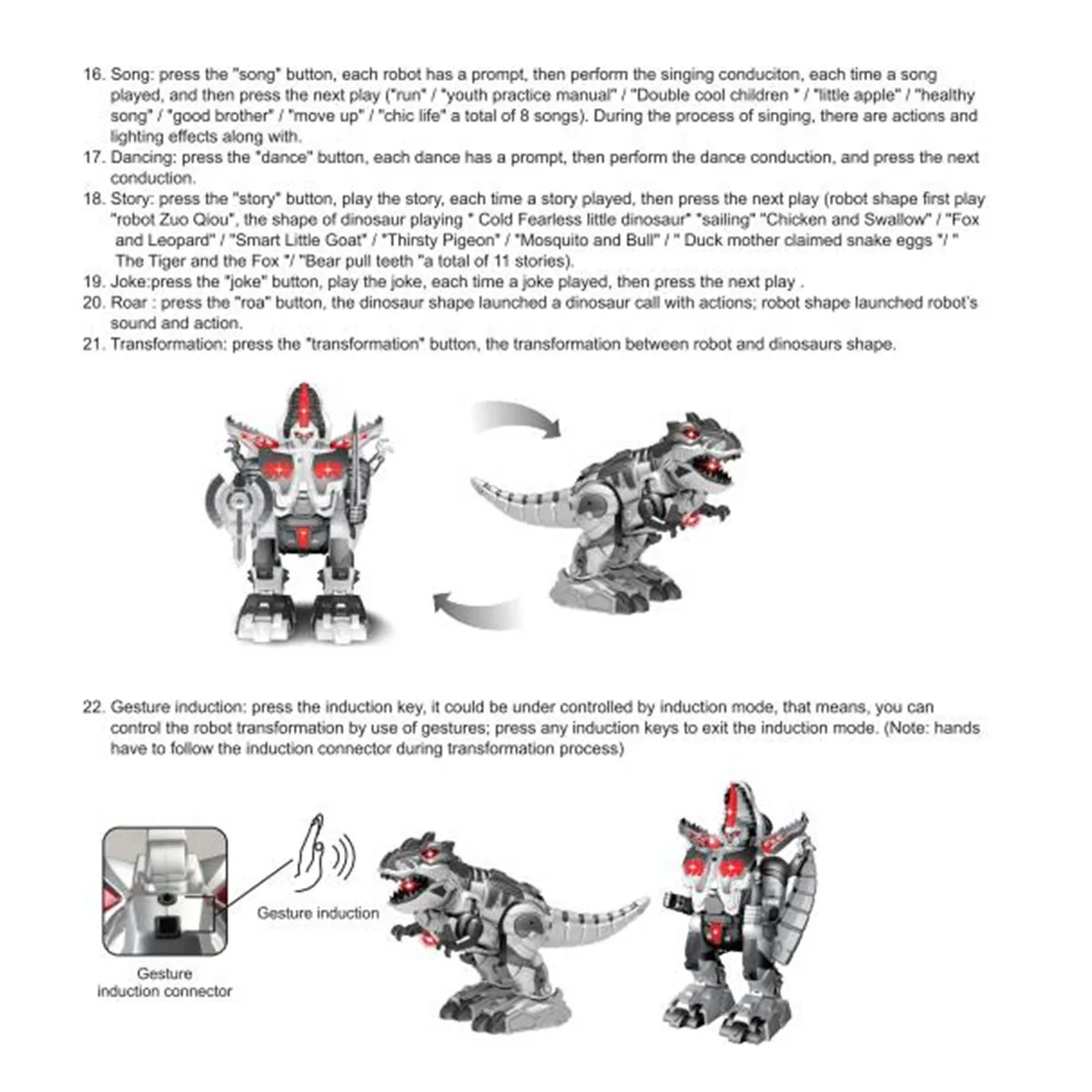 Remote Control Dinosaur Transformer Robot Walking Robot with Song Light RC Animal Toys Intelligent Dinosaur Robot Children Gifts
