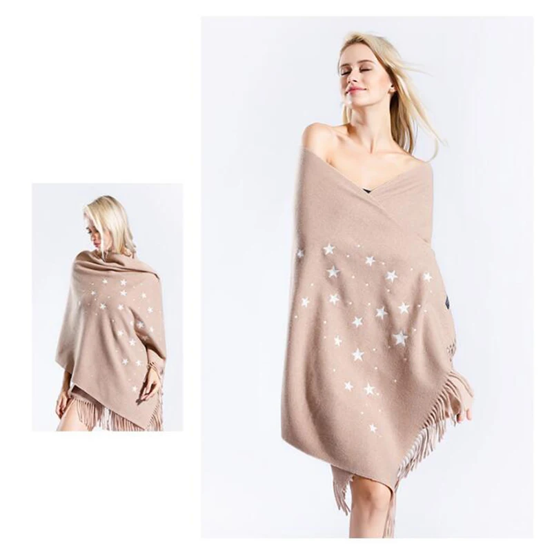 200*70 см Женский Австралийский шерстяной шарф со звездами кашемировые шарфы с