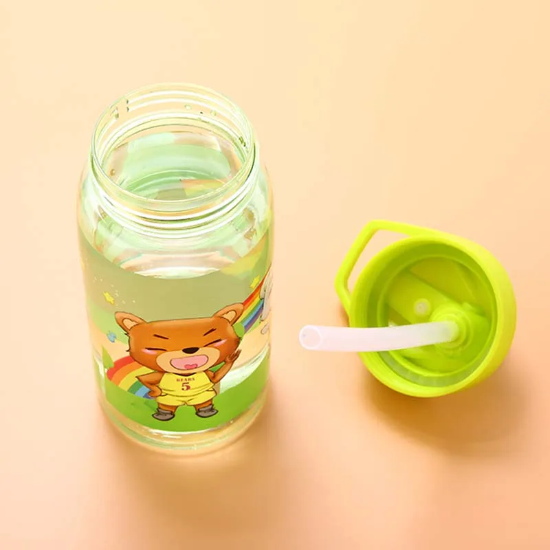 520 мл портативная бутылка для воды детей с соломенным мультяшным рисунком