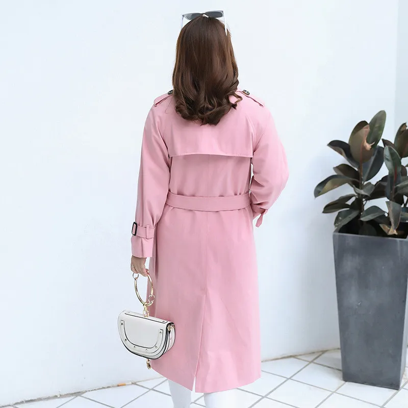 Женский двубортный тренч на завязках Повседневная Длинная ветровка большого