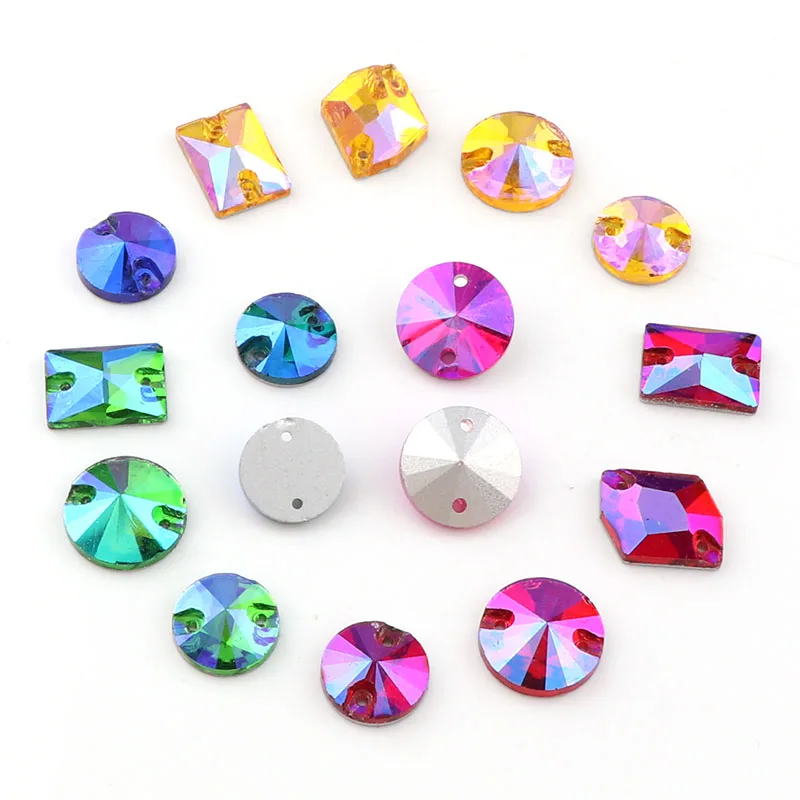 36 шт./пакет AB многоцветные разные формы пришивные стразы с плоским основанием