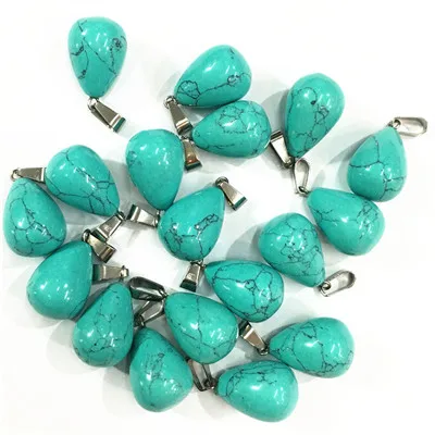 Turquoise ; 12 шт. Ассорти Смешанный Натуральный камень капли воды кулон Healing амулеты розы кварцевые Topazs Агаты Для женщин Цепочки и ожерелья ювелирные изделия - Окраска металла: Turquoise