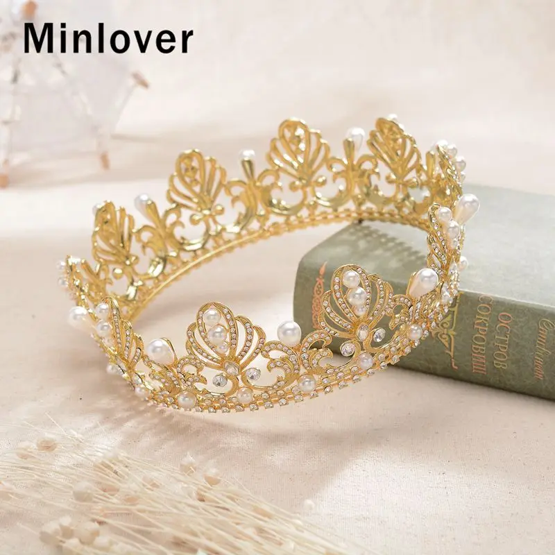 Minlover золото/цвет розового золота барокко круглые стразы свадебная тиара Корона