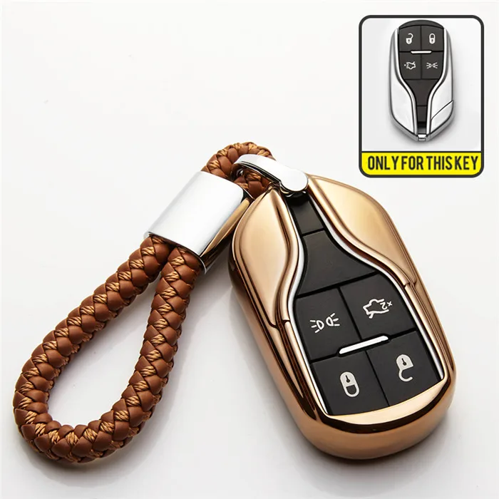 Gold with Keyring 6 Color Soft Car Key Ring Case For Maserati Levante Ghibli Quattroporte Granturismo Interior Accessories Car Smart Key Bag Cover - Название цвета: Gold with Keyring