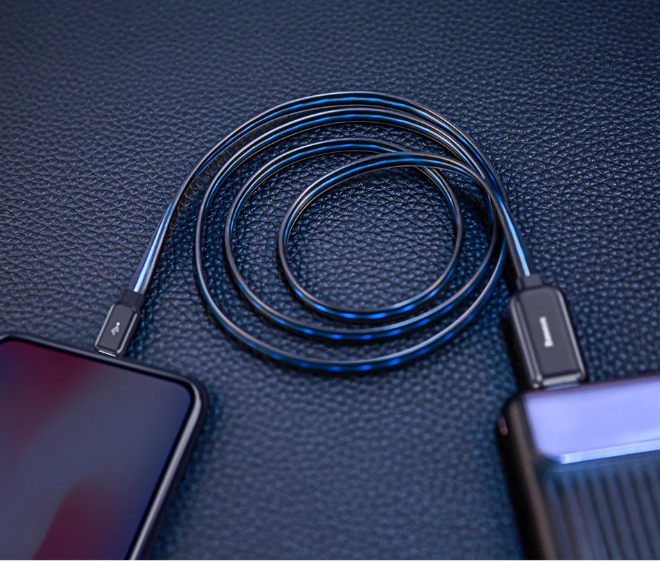 Светодиодный светящийся usb-кабель Baseus для iPhone Xs X 8 7 6, плоский струящийся кабель A для синхронизации данных, кабель для быстрой зарядки, провод, шнур для iPhone iPad