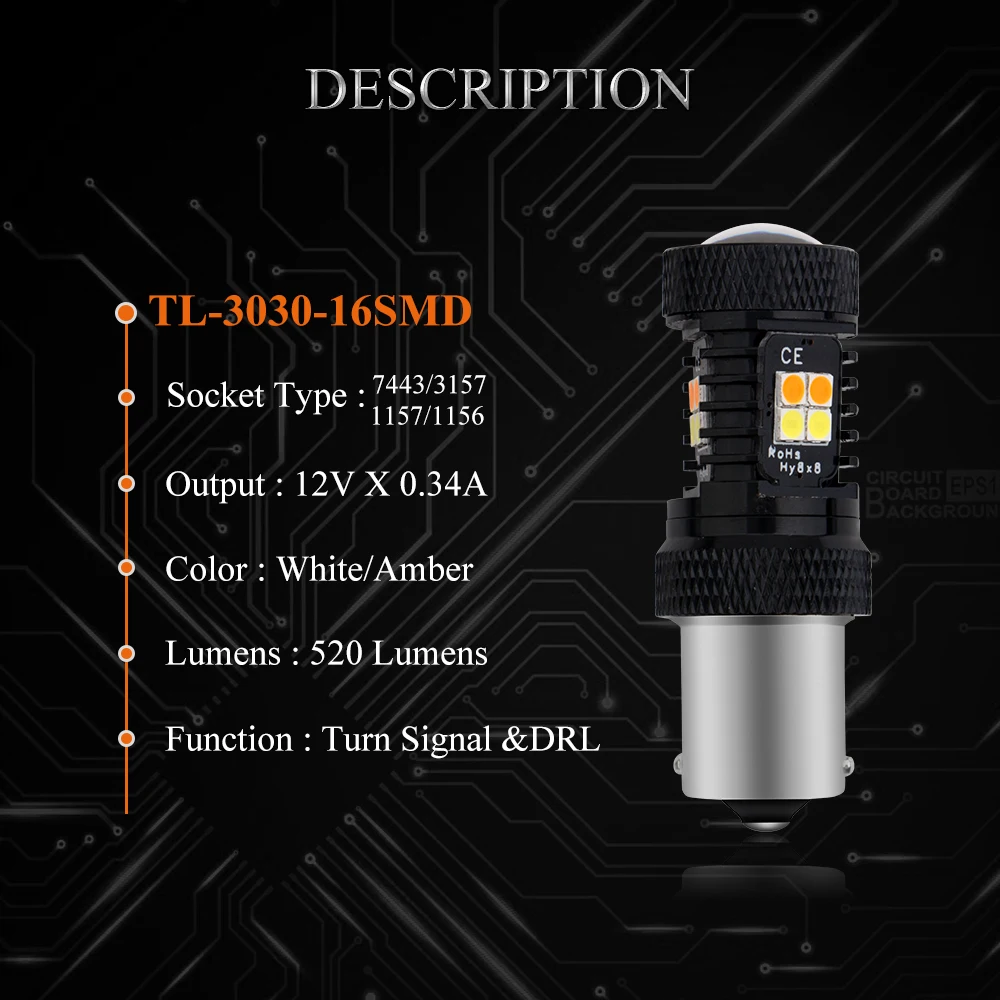 Светодиодный переключатель P21W BA15S BAU15S PY21W 1 шт. 3156 3157 7440 7443 3030 белый + янтарный