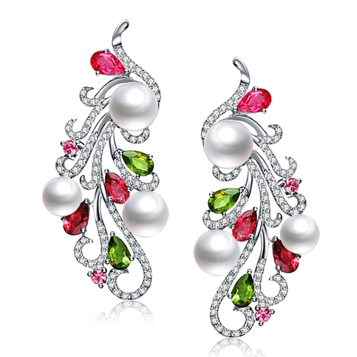 White Pearl earrings MeiBaPJ, роскошный, 925 пробы, серебряный, разноцветный, жемчужный, Феникс, браслет, настоящий, натуральный, Freahwater, жемчужный, браслет для женщин - Окраска металла: White Pearl earrings