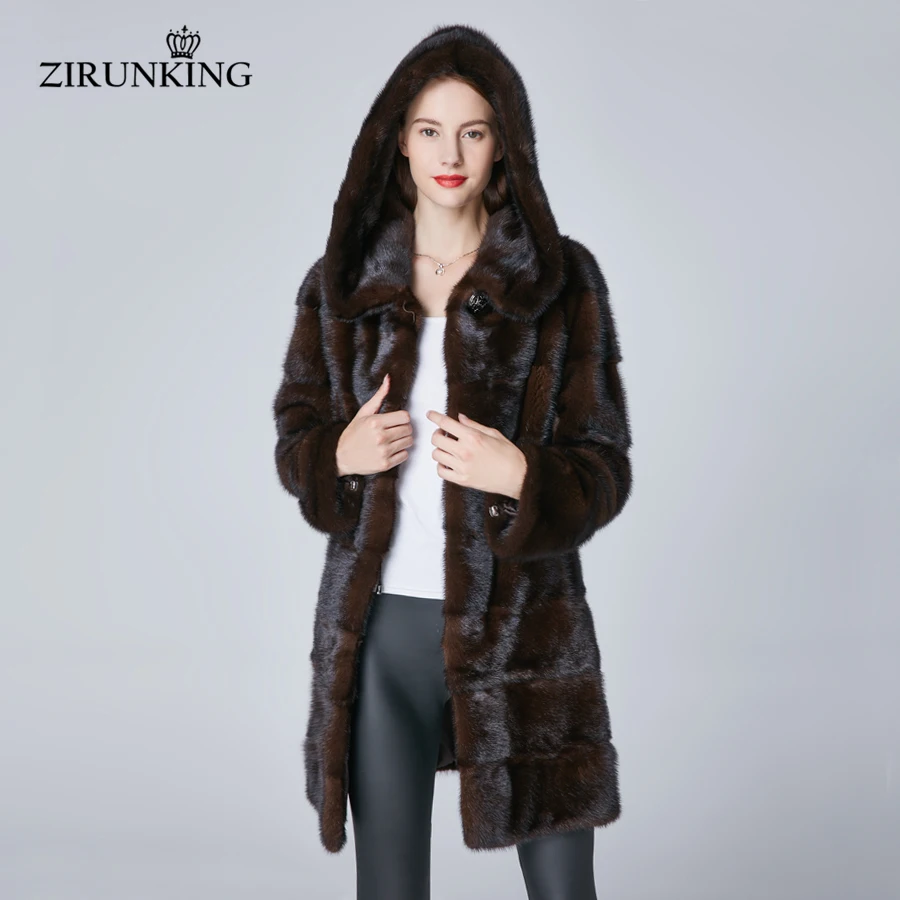 ZIRUNKING/женские пальто из натурального меха норки с капюшоном; женские теплые зимние парки из натурального меха Rea; модное пальто из меха норки со съемным воротником; ZC1866