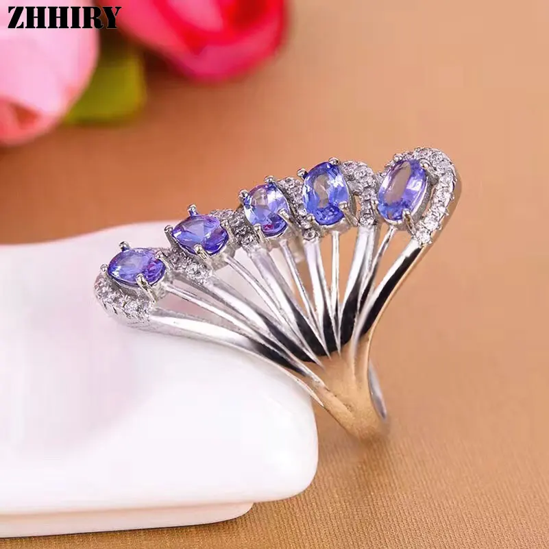 ZHHIRY Genuine Natural Blue Tanzanite 925 Sterling Silver Ring For Women Gemstone Rings Real Precious Fine Jewelry | Украшения и