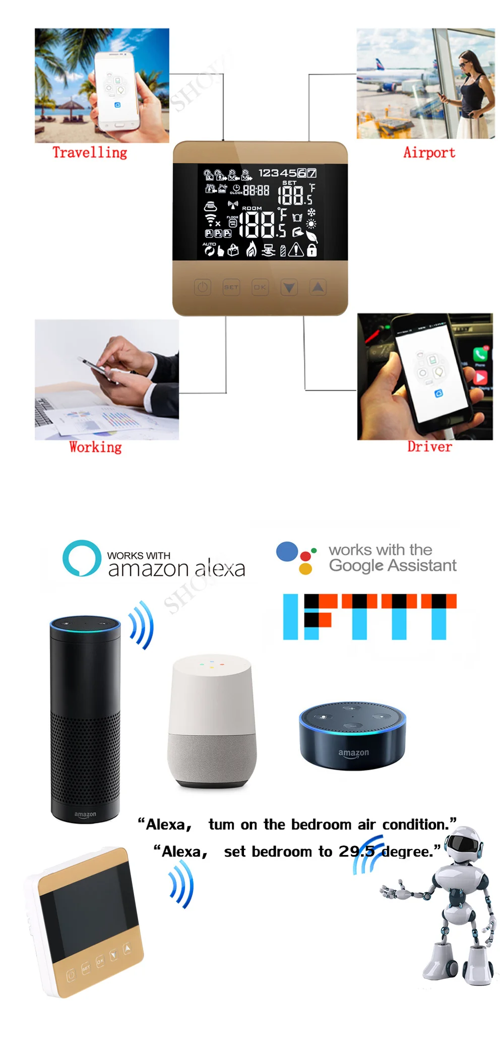 Alexa Google домашний программируемый зимний WiFi умный термостат для воды/пола с сенсорным экраном комнатный регулятор температуры