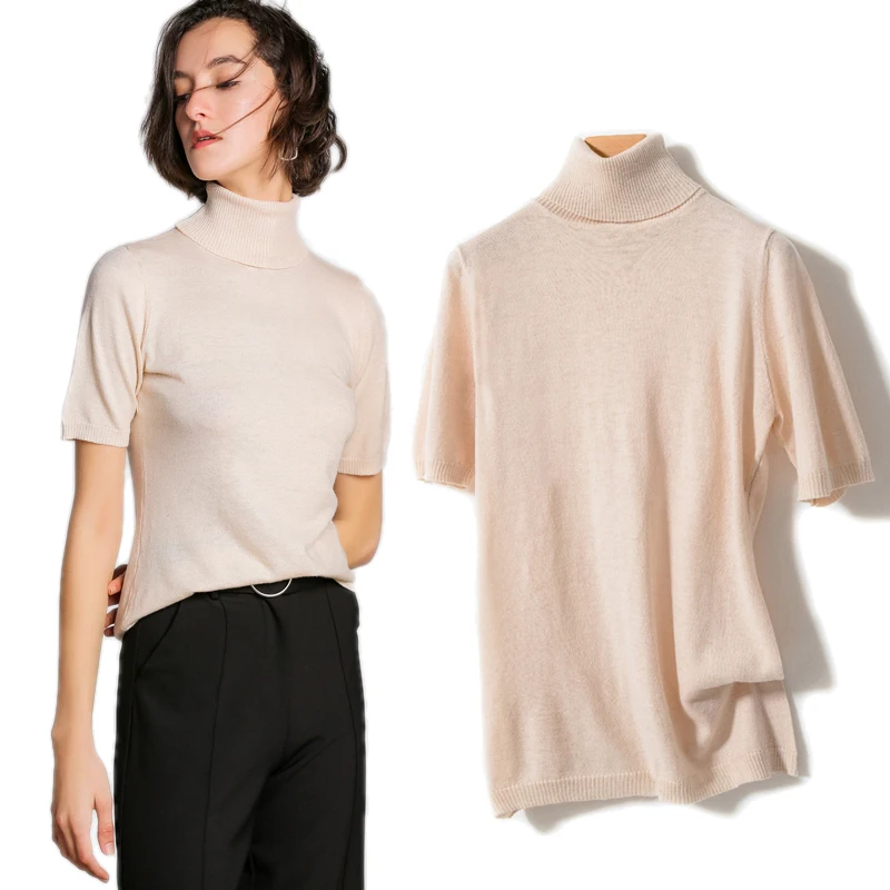2019 New Fashion Summer T Shirt For Women Solid Color Woolen Knitted T-shirt Turtleneck Woman's Tee Tops Casual Female T-shirts | Женская