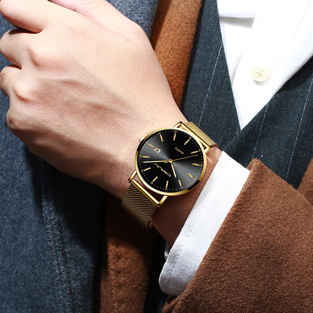 

Mens Watches CRRJU Top Brand Luxury Waterproof Wrist Watches Ultra Thin Date Simple Casual Quartz Watch For Men Sports Clock