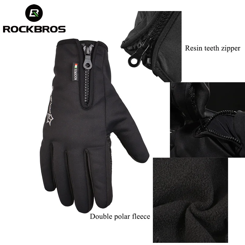 ROCKBROS противоскользящие лыжные перчатки для сноуборда, теплые водонепроницаемые перчатки для катания на лыжах, Зимние перчатки для велоспорта, велосипедные перчатки для мужчин
