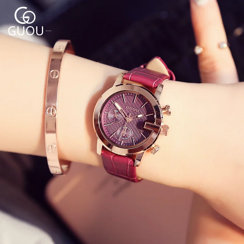 Новая мода GUOU золото известный бренд стиль первый слой кожаный ремешок кварцевые