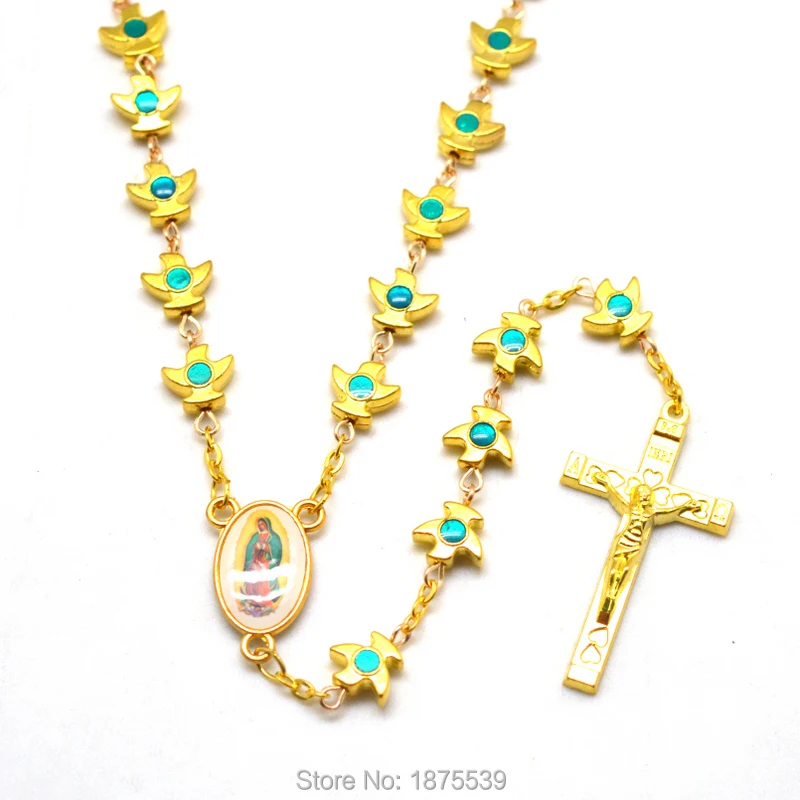 Золотой цвет сплав птица Бисера Католические Четки Длинные ожерелья для мужчин |