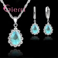 sweet cute drop shaped flower necklace earring anniversary wedding ceremony jewelry set 925 sterling silver