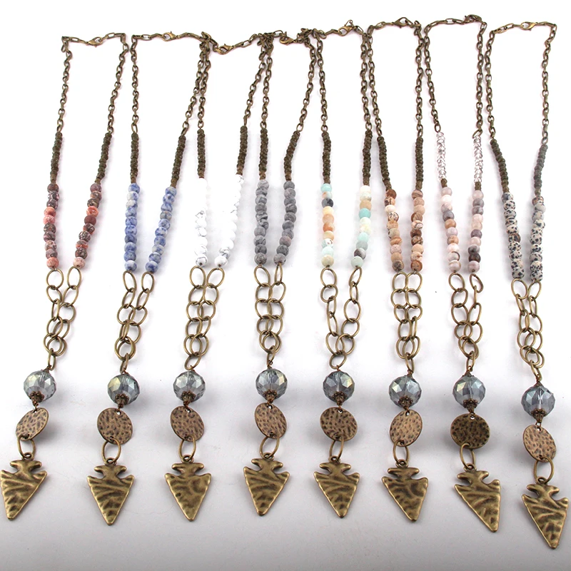 Модная бижутерия MOODPC длинная цепочка из натурального камня и стекла