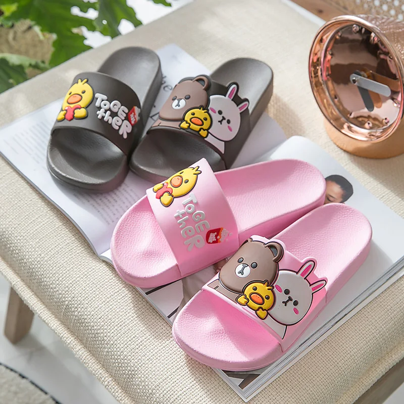Dropshipping Cartoon Bear Chick Rabbit Slippers Women Slide Sandals Beach Flat Slides Summer Shoes Ladies Flip Flops | Обувь
