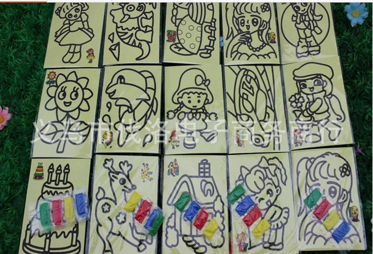 Детский песок живопись DIY желтый маленький 9X12 см Детские ручные головоломки