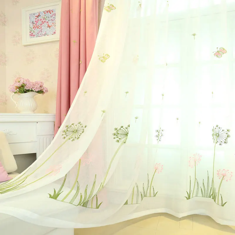 Pink Dandelion Embroidered Curtains for Bedroom Cute Cartoon Childhood Girls Princess Baby Room French Window Drapes JS16C | Дом и сад
