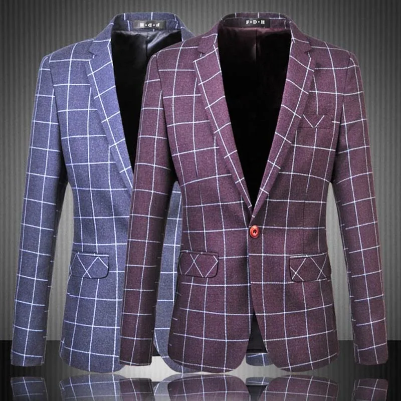 Мужской Клетчатый Блейзер Schinteon пиджак в клетку деловой костюм на одной пуговице