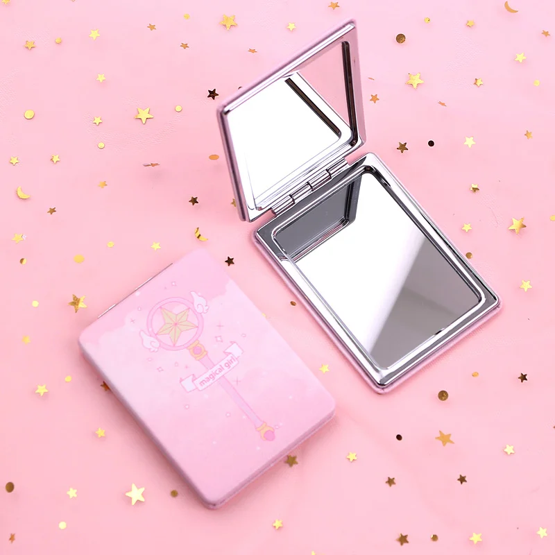 Компактное зеркало для макияжа с двойным слоем, маленькие зеркала Sailor Moon Cardcaptor Sakura, портативное зеркало для дома и путешествий - Цвет: Cardcaptor Sakura