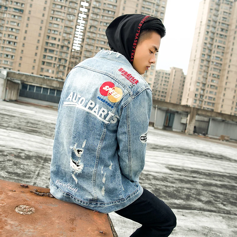 LENSTID модная повседневная мужская хип хоп Уличная джинсовая куртка плюс размер