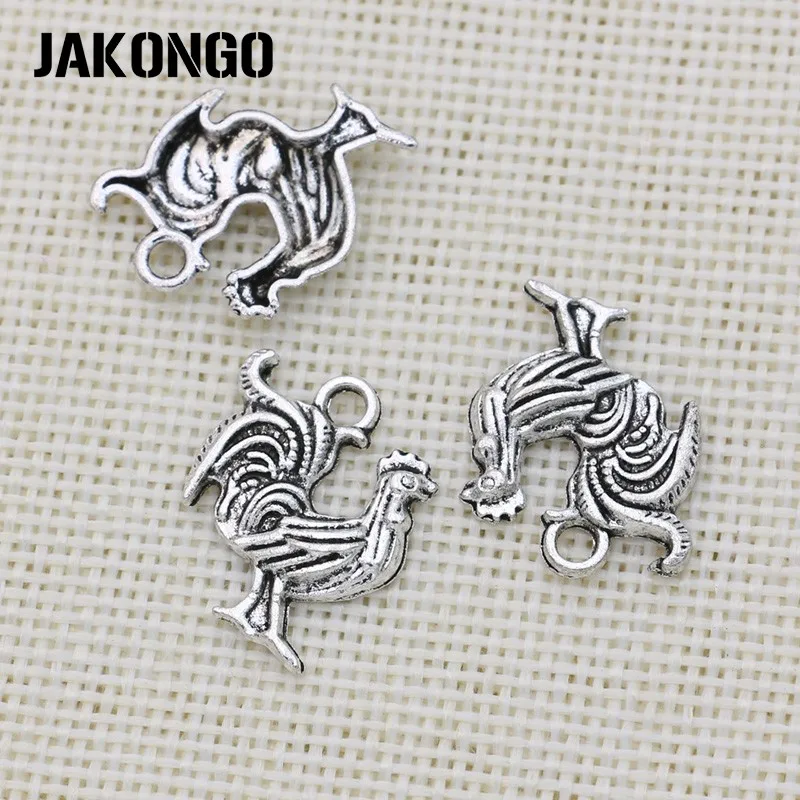JAKONGO Antique Silver Plated Rooster Charms Pendant for Jewelry Making Earrings Bracelet Accessories DIY 22x17mm 20PCS/lot | Ювелирные