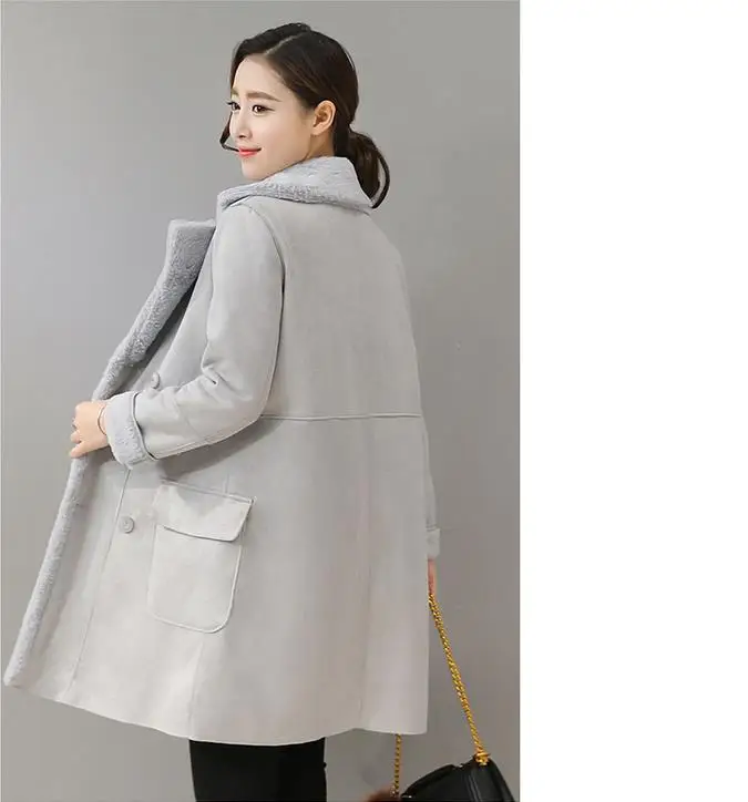 2017 Winter New Lamb Hair Jacket Female Plus Velvet Thick Coat In The Long Paragraph Deerskin Lapel Cotton | Женская одежда