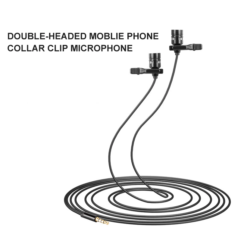 Dual-Head Lavalier Microphone 1m Clip-on Collar Condenser Lapel Mic for Smartphone Computer Pad Vlog | Электроника