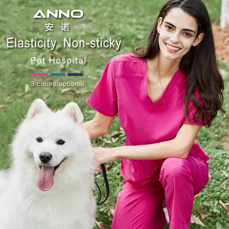 ANNO No stick hair Pet Больничная форма для женщин униформа медсестры Slim Fit медицинские скрабы набор Хирургическая Одежда эластичный костюм
