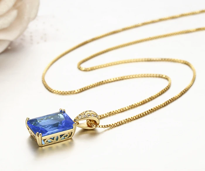 Принцесса Cut большой жирный прямоугольник Ocean Blue CZ подвеска Ожерелья и подвески Цепочки и ожерелья Для женщин золото Цвет ювелирные ожерелье bijoux