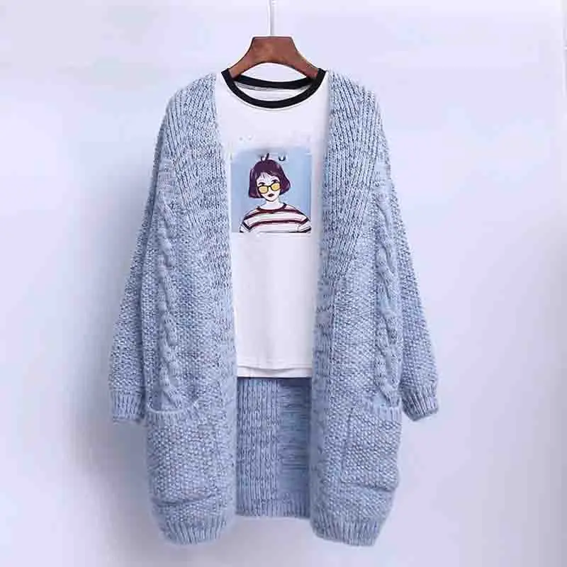 Женский трикотажный кардиган с длинным рукавом свободный джемпер свитер Осень