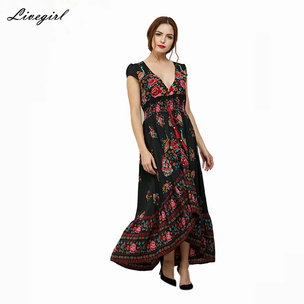 Livagirl 2017 Vestido длинное Цветочное платье ретро богемное Макси сексуальное