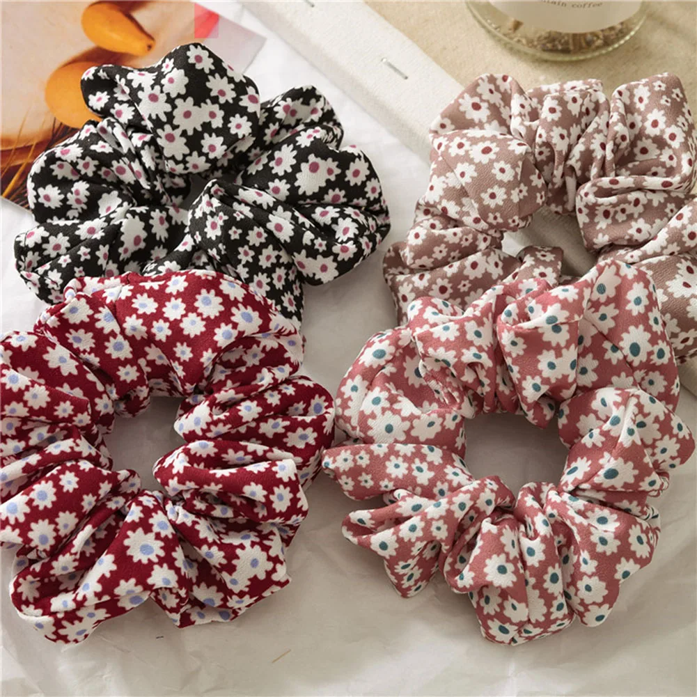 1PC Sweet Flowers Hair Rope Ties Elastic Bands DIY Women Girls Floral Printed Scrunchies Ponytail Holder Accessories |
