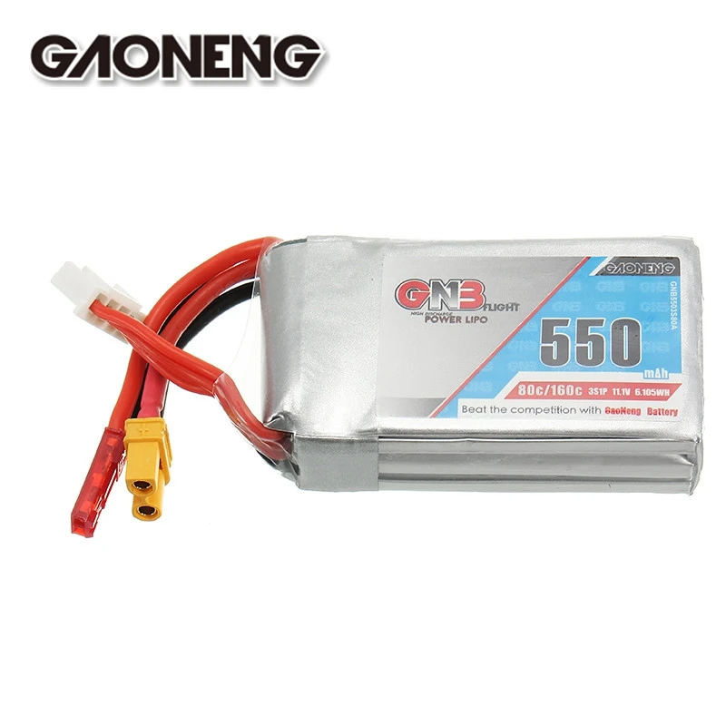Новейшая партия Gaoneng GNB 11,1 V 550mAh 80C/160C 3S Lipo батарея JST/XT30 Разъем для RC гоночный Дрон Квадрокоптер мощность