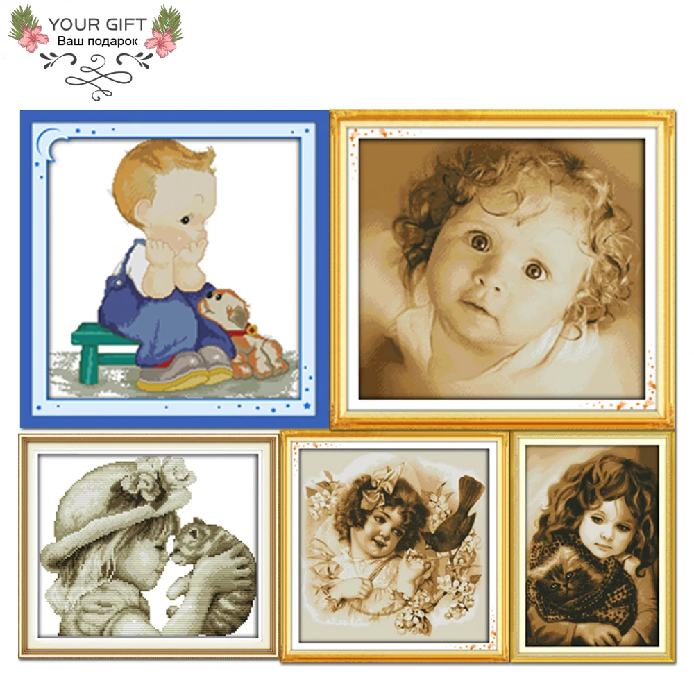 Joy Sunday R321R334R359R367 (1) R367 (2) 14CT 11CT Счетный и штампованный домашний Декор девочка кошка