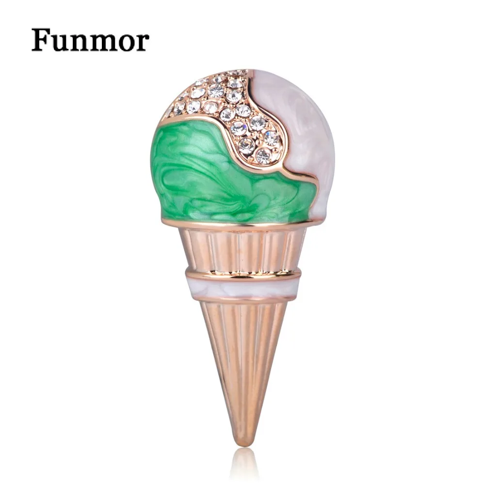 Funmor Эмаль Кристалл мороженое Броши для женщин детский значок лето маленький