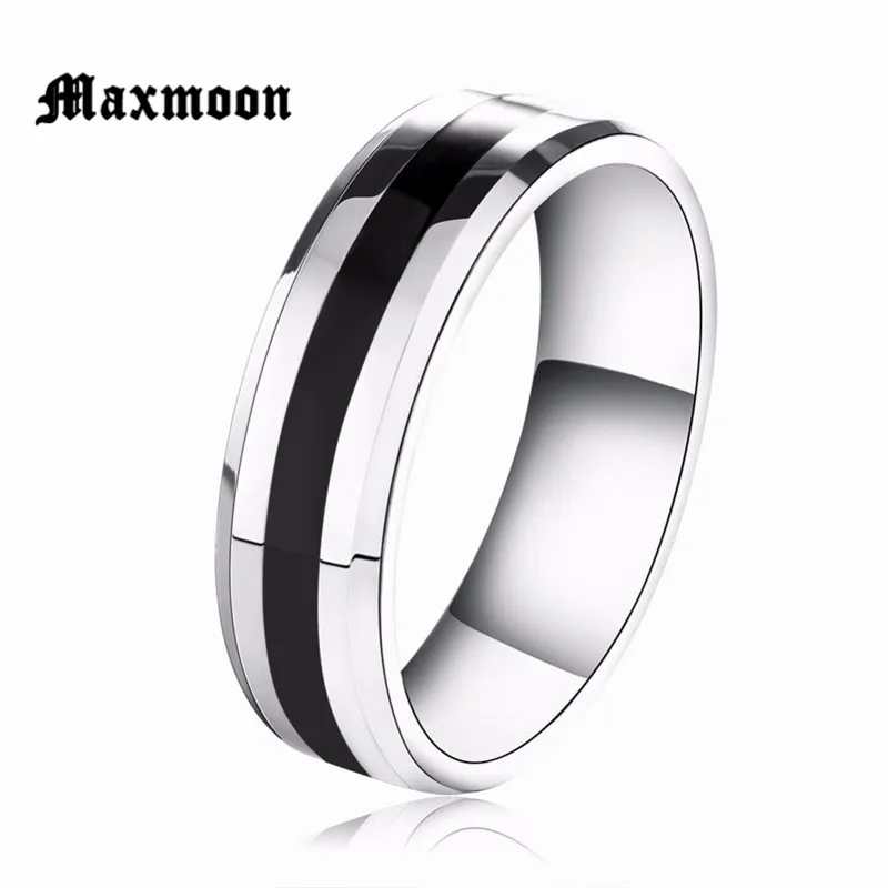 

Maxmoon 2018 New Fashion Punk Rock black ring stainless steel cool men ring wedding jewelry